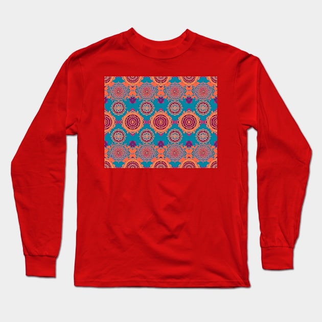 Bold Geometric Pattern Orange and Blue Long Sleeve T-Shirt by CuddlyChimera